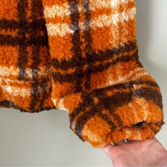 NWT apparis Francis Sherpa zip jacket plaid small orange‎ brown womens - Picture 8 of 13